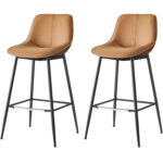VASAGLE 2 db bárszék készlet, ergonomikus háttámla ökobőrből, fém váz, 50x50x99 cm, karamell barna