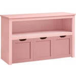 VASAGLE Játéktároló szekrény, MDF-ből, 3 kivehető rekesszel kerekeken, 30x102x60 cm, rózsaszín