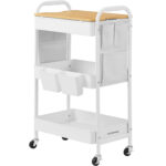 SONGMICS kocsi típusú mobil tárolópolc, fürdőszobába vagy konyhába, acél keret MDF lappal, 31x44x74 cm, fehér