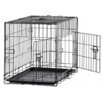 Állatketrec, 2 ajtós, Fém összecsukható, L, Fekete, 61x49x42 cm