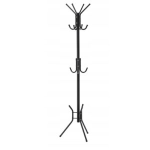 Fém előszoba akasztó 178 cm, 12 kampós, minimalista design, fekete