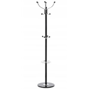 Fém előszoba akasztó 178 cm, 16 kampós, minimalista design, fekete