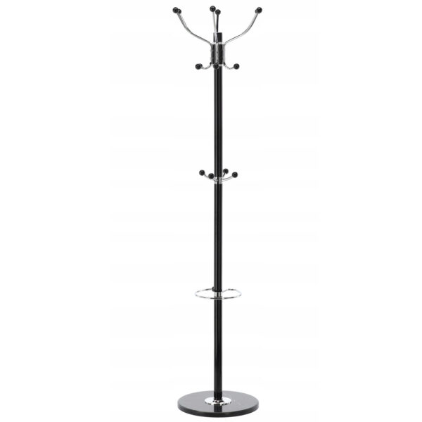 Fém előszoba akasztó 178 cm, 16 kampós, minimalista design, fekete
