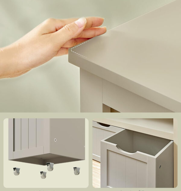 VASAGLE Játéktároló szekrény MDF-ből, 3 kerekeken kivehető rekesszel, 30x102x60 cm, bézs - Image 5