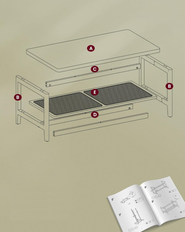 VASAGLE Dohányzóasztal, MDF-ből, 2 szinten tárolóhellyel, 55x100x45 cm, fekete - Image 4