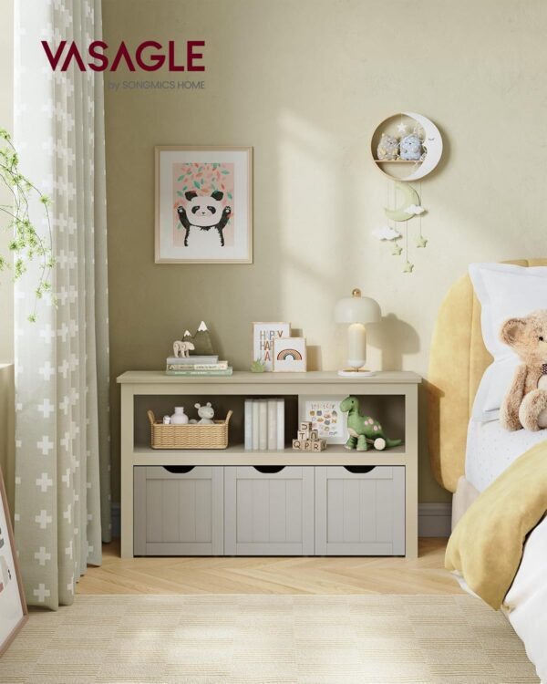 VASAGLE Játéktároló szekrény MDF-ből, 3 kerekeken kivehető rekesszel, 30x102x60 cm, bézs - Image 3