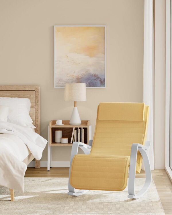SONGMICS Scaun balansoar din lemn, suport picioare reglabil, maxim 150kg, 55x122x84cm, galben-pastel - Image 4