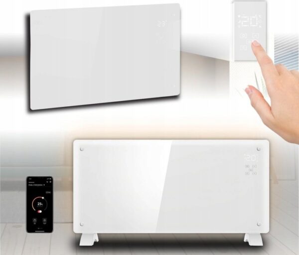 Üveg fűtőpanel, 2500W, 3 fokozatú, termosztáttal és távirányítóval, időzítő, LED kijelző, WiFi, fehér - Image 4