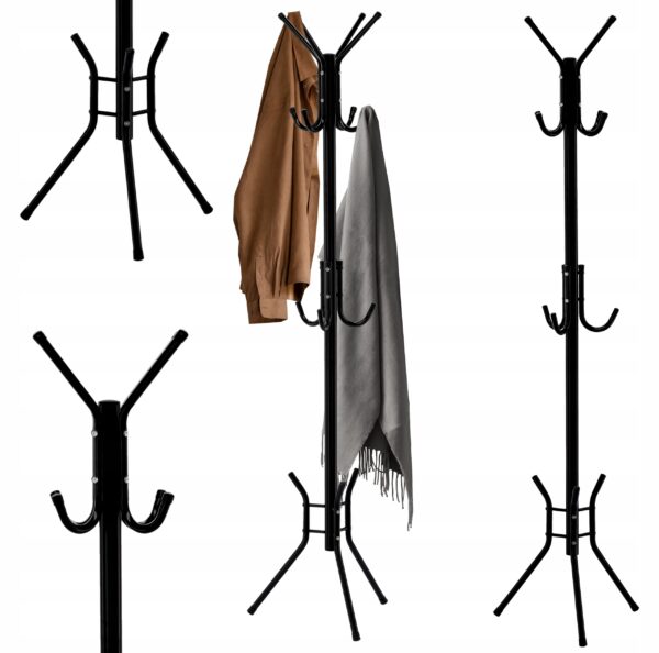 Fém előszoba akasztó 178 cm, 12 kampós, minimalista design, fekete - Image 4