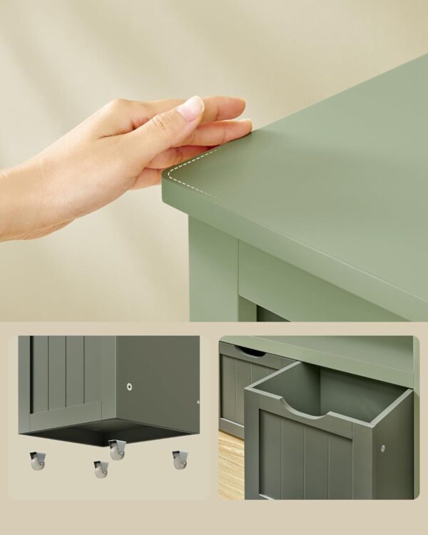 VASAGLE Játéktároló szekrény, MDF-ből, 3 kivehető rekesszel kerekeken, 30x102x60 cm, zöld - Image 5