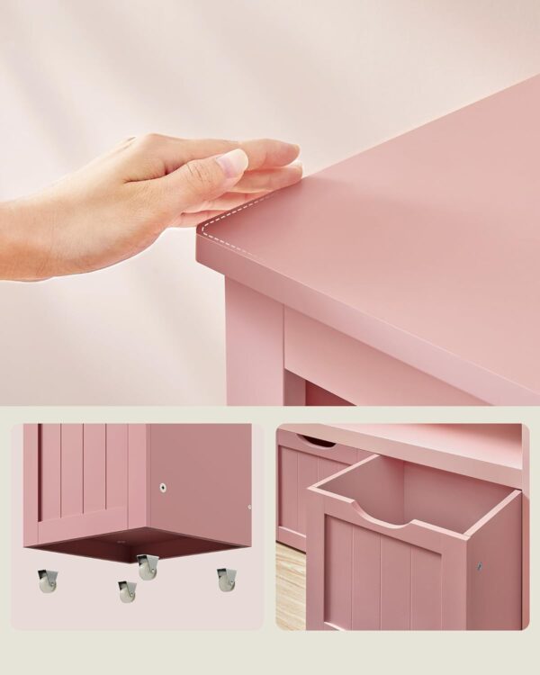 VASAGLE Játéktároló szekrény, MDF-ből, 3 kivehető rekesszel kerekeken, 30x102x60 cm, rózsaszín - Image 5