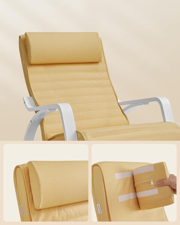 SONGMICS Scaun balansoar din lemn, suport picioare reglabil, maxim 150kg, 55x122x84cm, galben-pastel - Image 7
