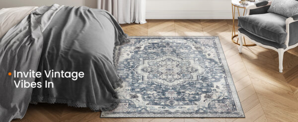 SONGMICS Csúszásgátló dekoratív szőnyeg, vintage stílusú, mosógépben mosható, 120×170 cm, szürke - Image 7