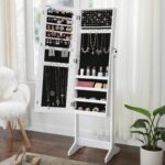 SONGMICS állótükör állvánnyal, MDF, tárolóhely, 41x37x152 cm, fehér