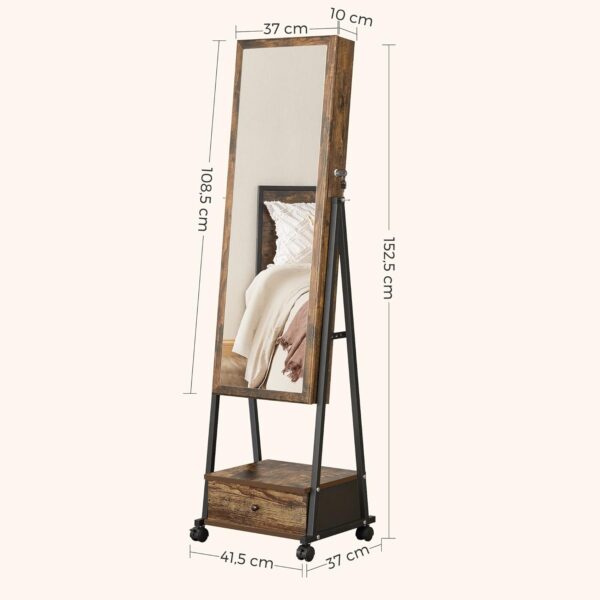 SONGMICS állótükör mobil állvánnyal kerekeken, tárolóhellyel, 42x37x153 cm, rusztikus barna - Image 6