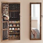 SONGMICS Ékszer szekrény tükörrel, MDF, falra szerelhető, 37x10x120 cm, rusztikus barna