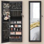 SONGMICS Ékszer szekrény tükörrel, MDF, falra szerelhető, 37x10x120 cm, fekete