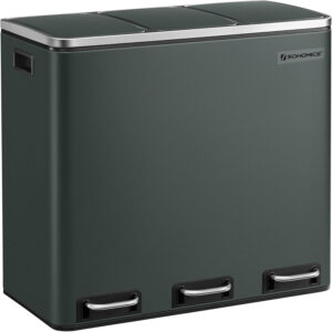 SONGMICS Rozsdamentes szemetes 3 rekeszes szelektív gyűjtéssel, belső vödrökkel, 3x18 literes, sötétszürke