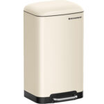 SONGMICS Cos de gunoi din otel cu pedala, 30litri, cu galeata interioara si capac, soft close, 34x61x25 cm, bej