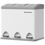 SONGMICS Acél hulladékgyűjtő 3 rekeszes szelektív gyűjtéssel, belső vödrökkel, 3x8 literes, fehér és szürke