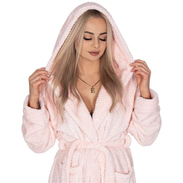 Női térdig érő fürdőköpeny kapucnival, L/XL méret, rózsaszín - Image 10
