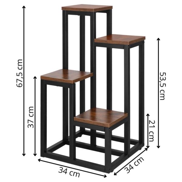 Virágállvány, fém keret, 4 polc, 34x34x68 cm, sötétbarna - Image 17