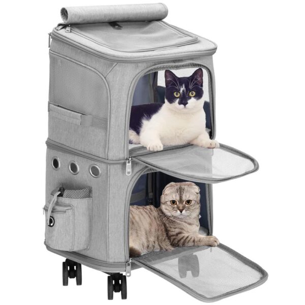 Állatszállító kocsi, dupla 2 külön rekesszel, maximum 22 kg, 55x34x26 cm, szürke - Image 3