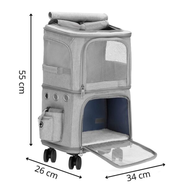 Állatszállító kocsi, dupla 2 külön rekesszel, maximum 22 kg, 55x34x26 cm, szürke - Image 19