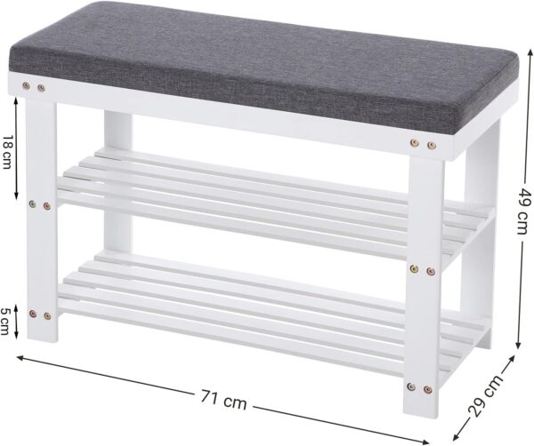 SONGMICS Bambusz cipőpad, 2 szintes, párnával, terhelés 150 kg, 71x29x49 cm, fehér és szürke - Image 4