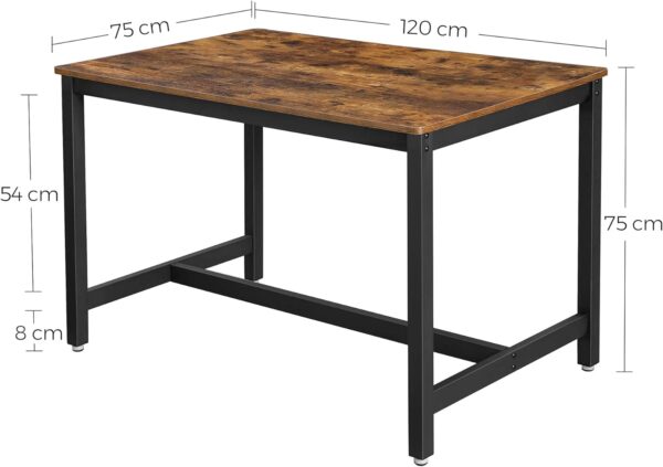 VASAGLE 4 személyes konyhaasztal, fémvázas, ipari stílusú, 120x75x75 cm, rusztikus barna - Image 4