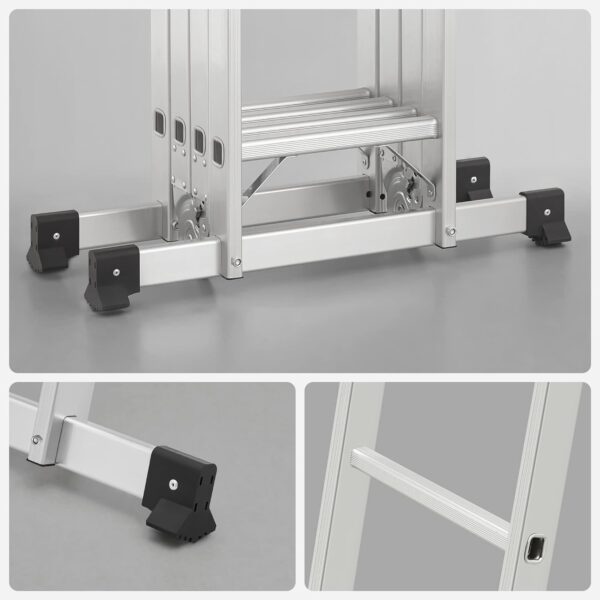 SONGMICS Multifunkciós alumínium létra, 2 platformlappal, 12 lépcsőfok, 150 kg teherbírás, szürke - Image 4