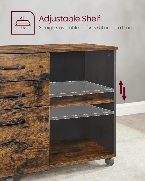 VASAGLE Rollbox mobil szekrény irodába, fiókos irattartó sínnel, ipari stílusú, 40x80x66 cm, rusztikus barna - Image 7