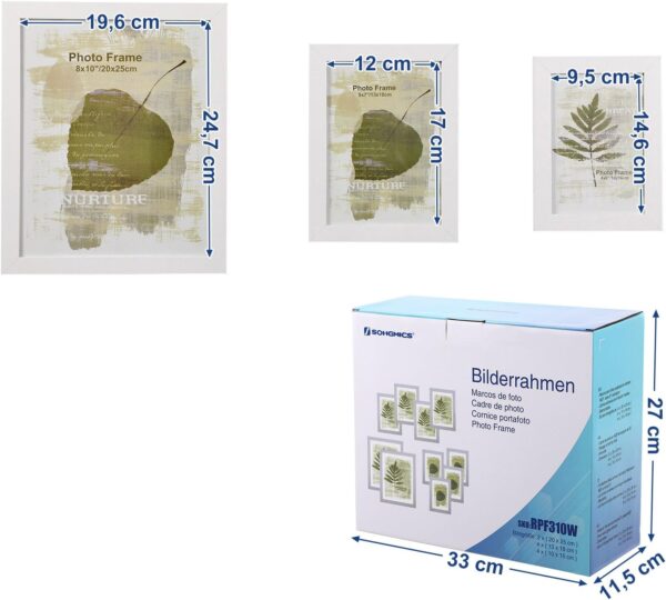 Songmics készlet 10 db MDF fali képkeretből, 3 méret, 29x24 cm, 21x16 cm és 19x13 cm, fehér - Image 7