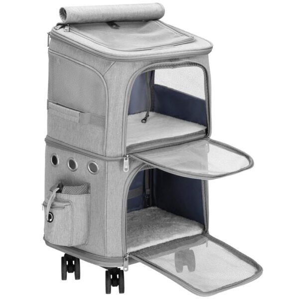 Állatszállító kocsi, dupla 2 külön rekesszel, maximum 22 kg, 55x34x26 cm, szürke - Image 8