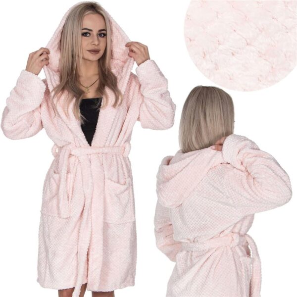 Női térdig érő fürdőköpeny kapucnival, L/XL méret, rózsaszín - Image 7