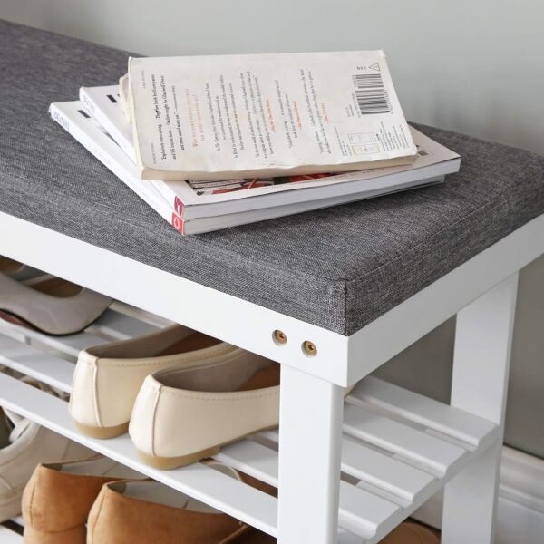 SONGMICS Bambusz cipőpad, 2 szintes, párnával, terhelés 150 kg, 71x29x49 cm, fehér és szürke - Image 8