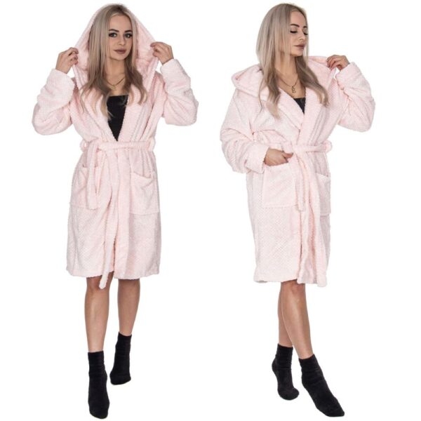 Női térdig érő fürdőköpeny kapucnival, L/XL méret, rózsaszín - Image 8