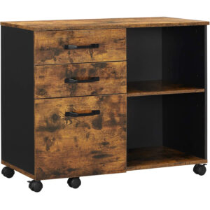 VASAGLE Rollbox mobil szekrény irodába, fiókos irattartó sínnel, ipari stílusú, 40x80x66 cm, rusztikus barna