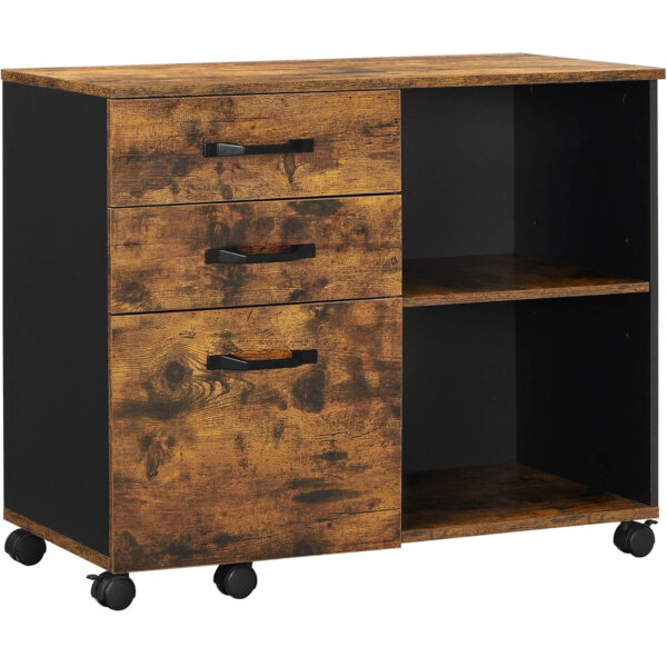 VASAGLE Rollbox mobil szekrény irodába, fiókos irattartó sínnel, ipari stílusú, 40x80x66 cm, rusztikus barna