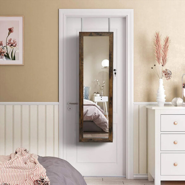 SONGMICS Ékszer szekrény tükörrel, MDF, falra szerelhető, 37x10x120 cm, rusztikus barna - Image 11