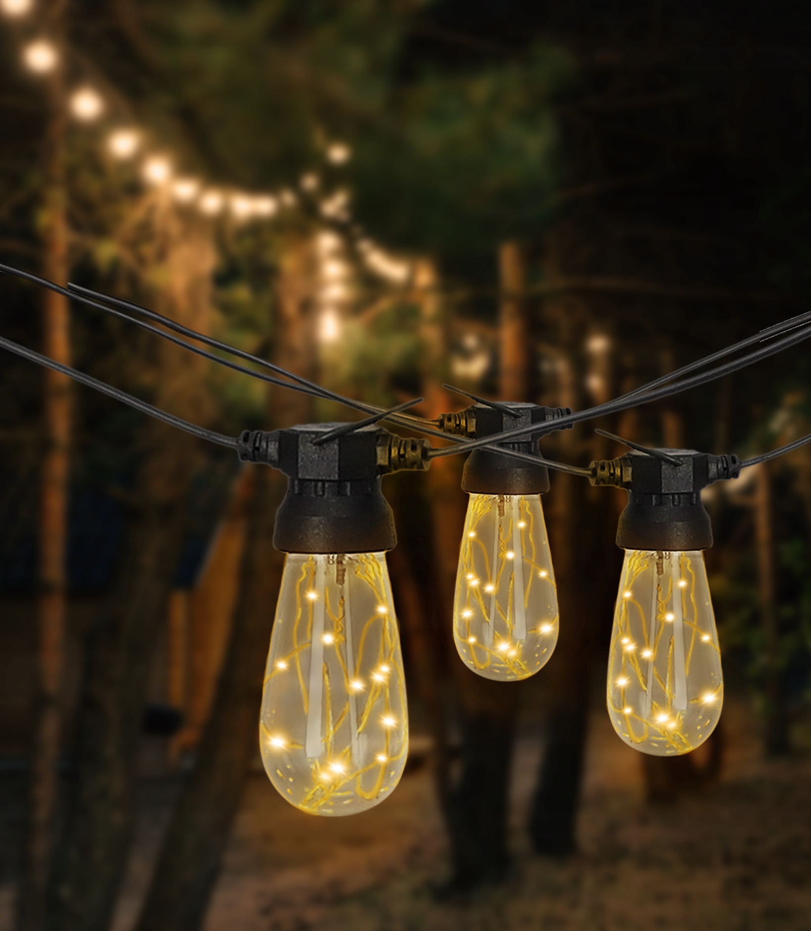 Kültéri dekoratív fényfüzér, hálózatról táplált, 20 méter, 20 db LED izzó meleg fényű 3000K, IP44 - Image 2