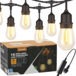 Kültéri dekoratív fényfüzér, hálózatról táplált, 15 méter, 15 db LED izzó meleg fényű 3000K, IP44, alkalmazáson keresztüli vezérléssel