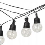 Kültéri dekoratív fényfüzér, hálózatról táplált, 10 méter, 10 db LED izzó meleg fényű 3000K, IP44