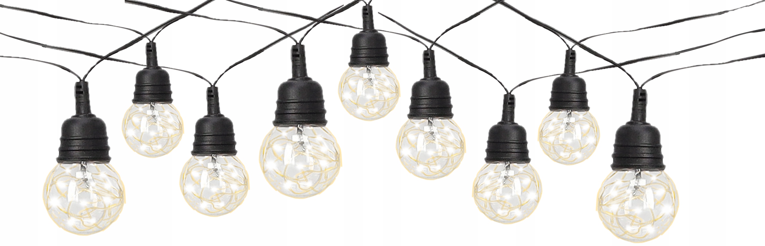 Kültéri dekoratív fényfüzér, hálózatról táplált, 10 méter, 10 db LED izzó meleg fényű 3000K, IP44 - Image 2