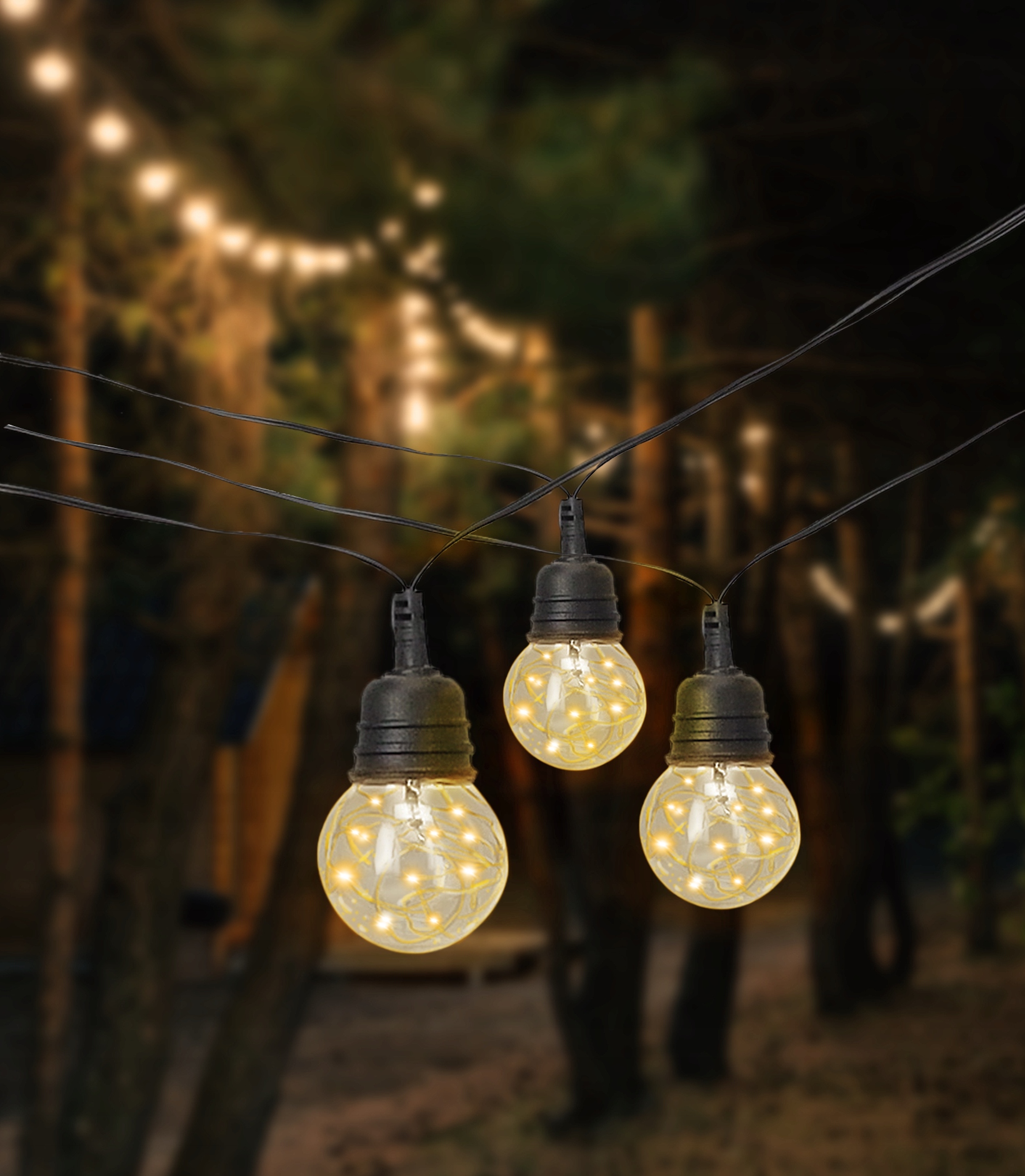 Kültéri dekoratív fényfüzér, hálózatról táplált, 10 méter, 10 db LED izzó meleg fényű 3000K, IP44 - Image 3