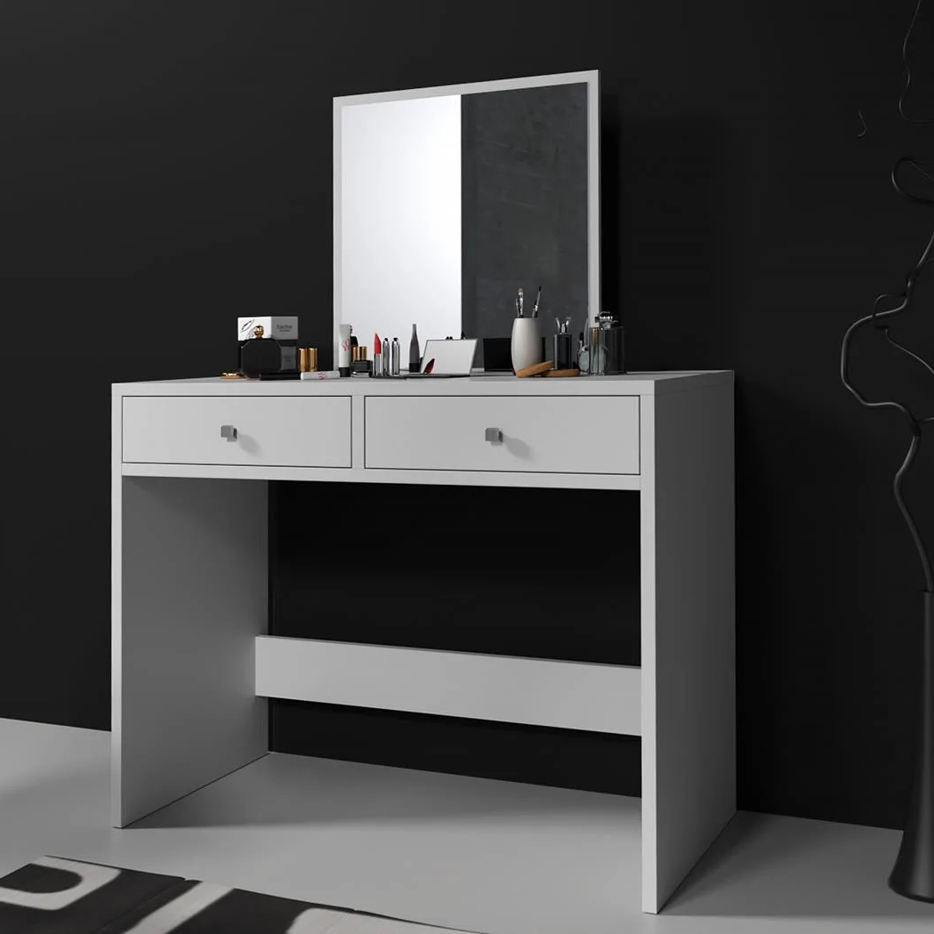 Mega smink- és toalettasztal 2 fiókkal és tükörrel, 100x50x134 cm, fehér finisaj - Image 6