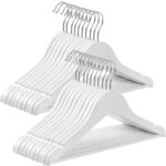 SONGMICS gyerek fa ruhafogasok 35x20 cm, 20 db-os keszlet, tomor fa nadragruddal es forgathato akasztokampoval, feher