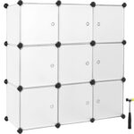 SONGMICS moduláris tárolószekrény 9 ajtós kockával, műanyag és fémváz, 93x31x93 cm, fehér