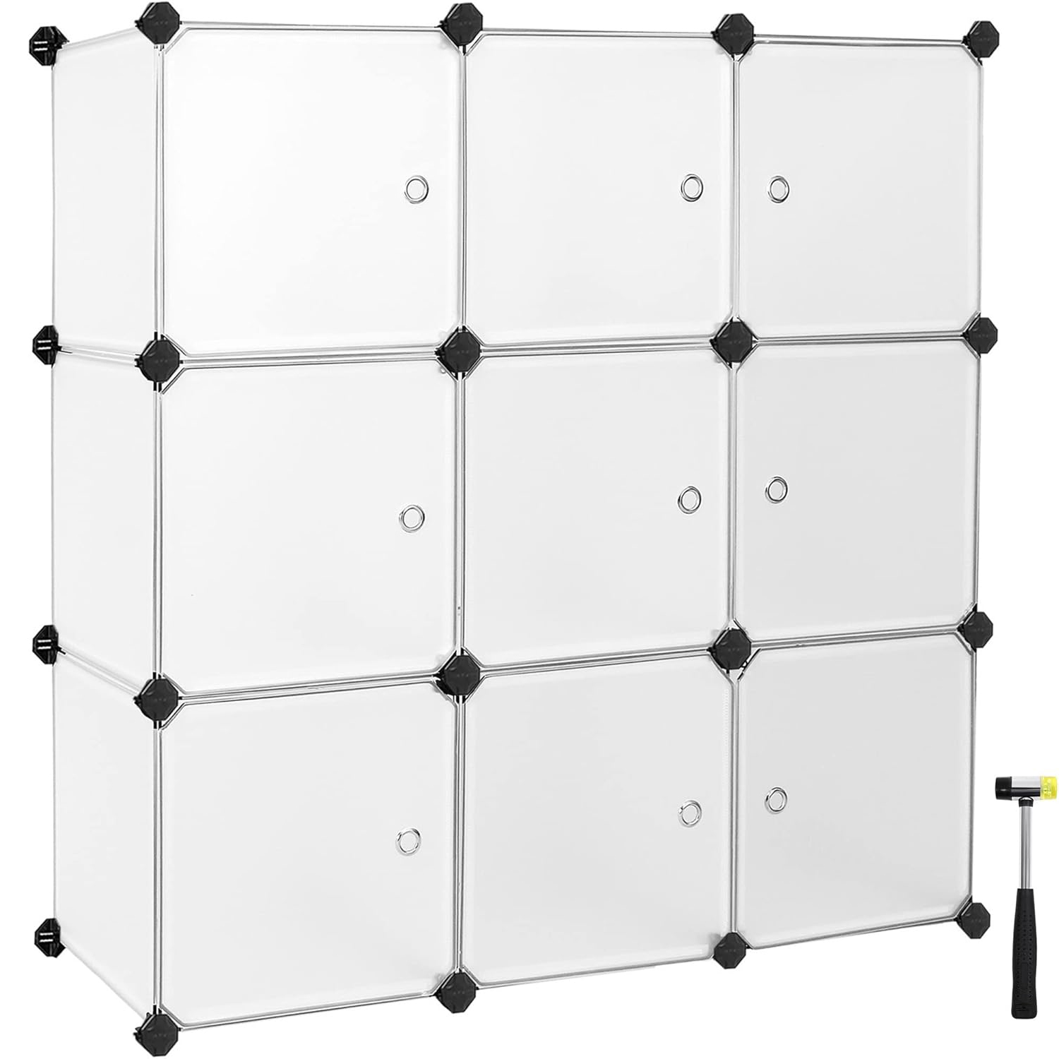 SONGMICS moduláris tárolószekrény 9 ajtós kockával, műanyag és fémváz, 93x31x93 cm, fehér