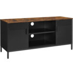 SONGMICS TV-szekrény 120×40×55 cm, 3 állítható polccal, 2 ajtóval, vintage stílus, forgácslap és acél, matt barna–fekete